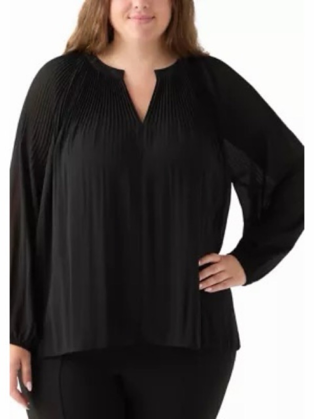 T TAHARI Partially Lined Long Raglan Sleeve Pleated V-Neck Blouse Sz 3X NWT